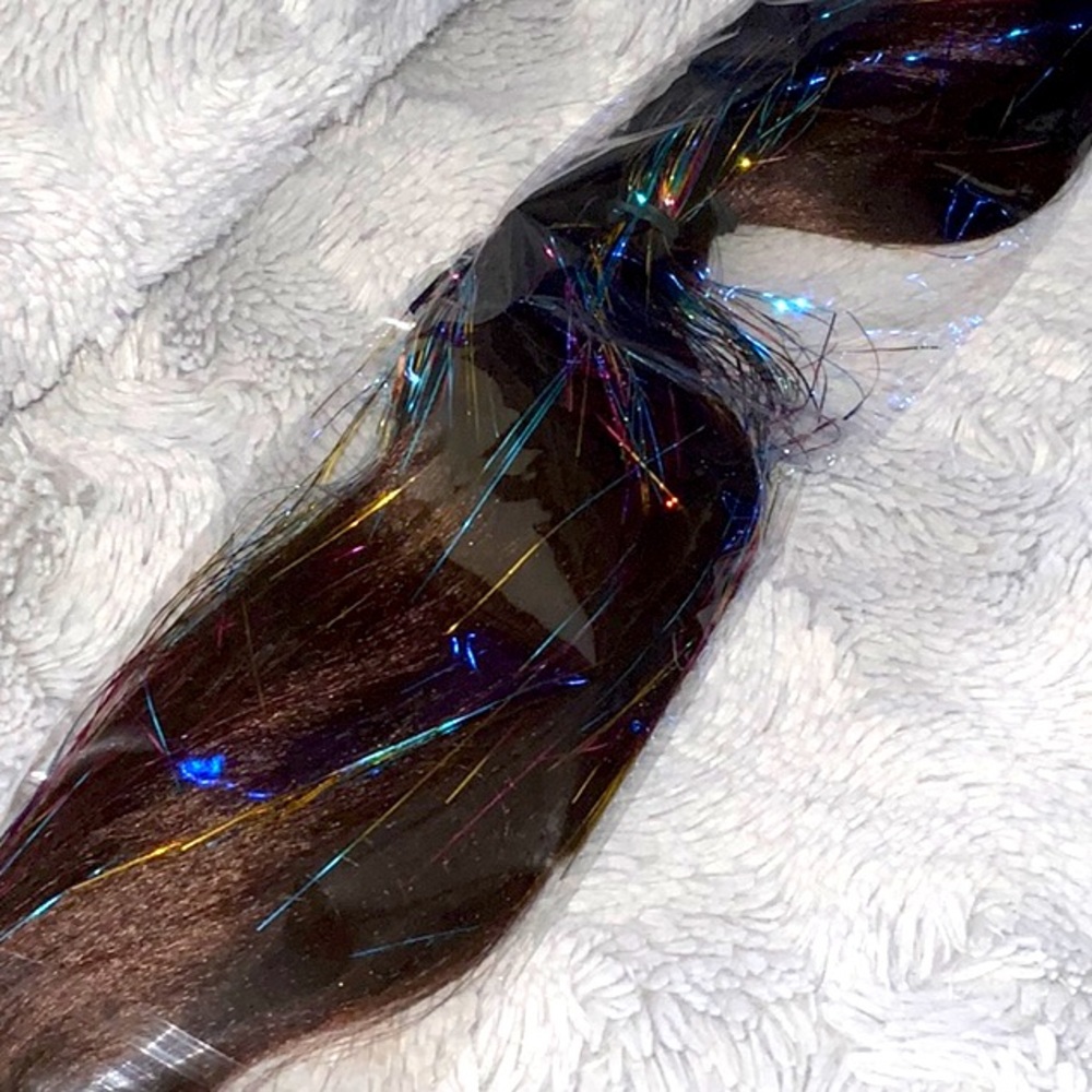 3$🤩Brown Hair Extension with Colorful Tinsel